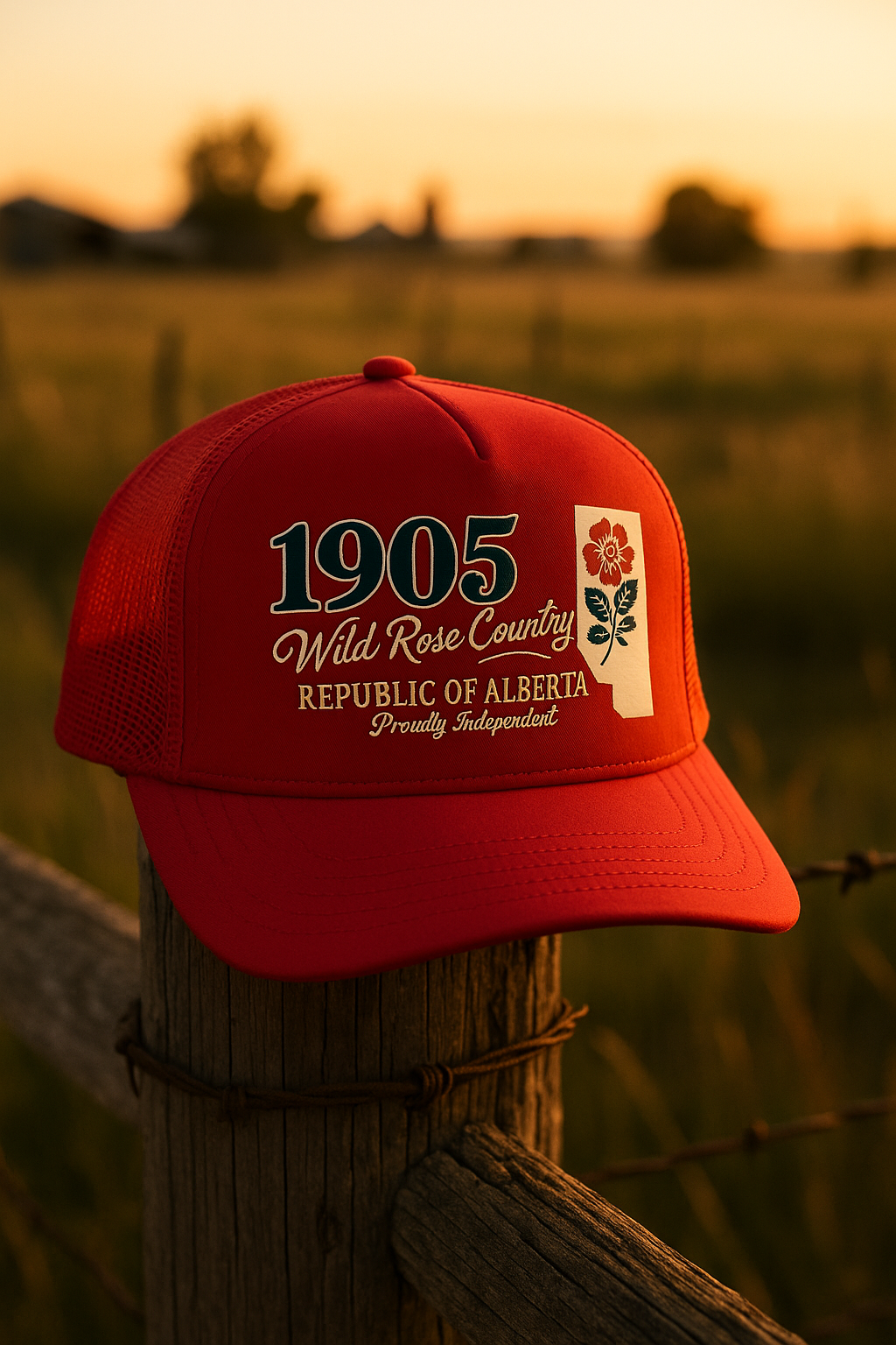 Red Wild Rose Country Trucker Hat