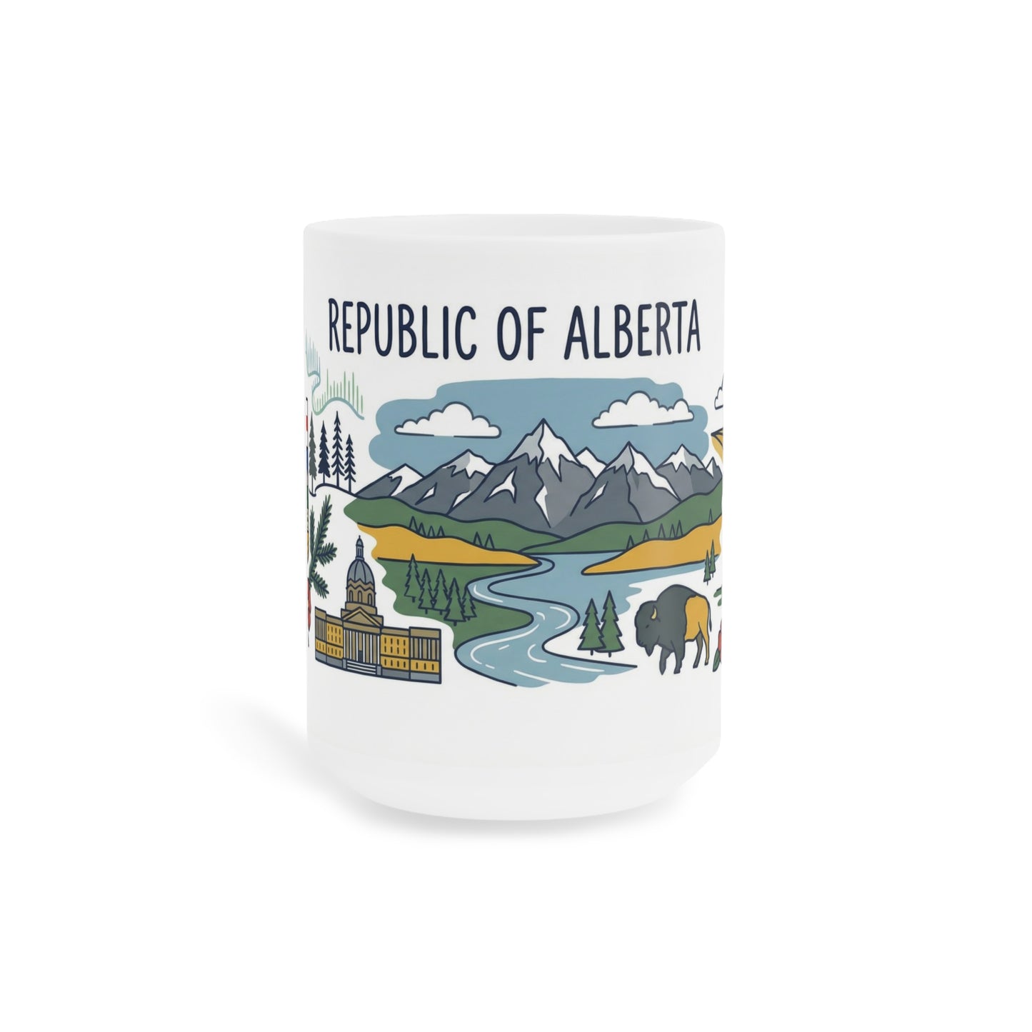 Republic of Alberta Scenic Ceramic Mug — Mountains, Wildlife & Coat of Arms Coffee Cup