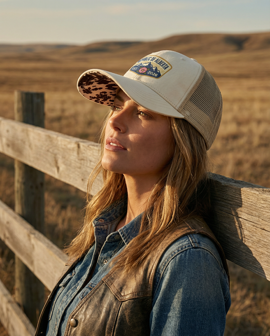Womens Republic of Alberta Cowhide Underbrim Trucker Hat