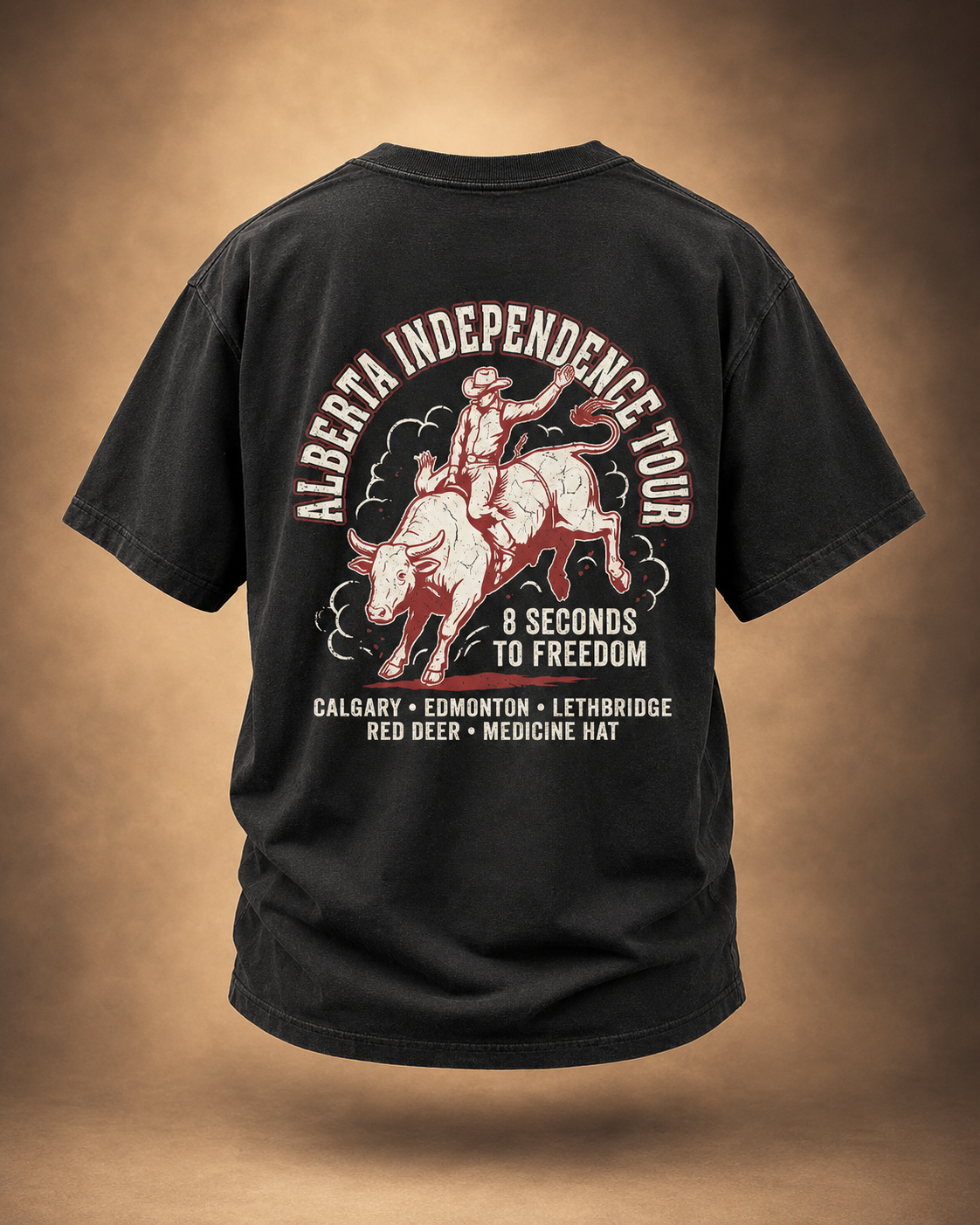 Alberta Independence Tour Graphic Tee — "8 Seconds to Freedom" Bull Rider Shirt