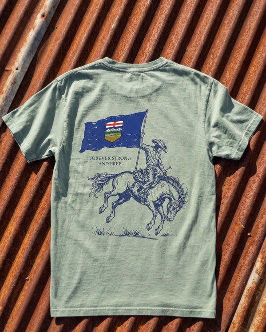 T-shirt Drapeau Alberta | Cavalier Bronco Fort et Libre