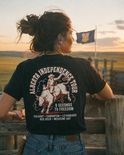 Alberta Independence Tour Graphic Tee — "8 Seconds to Freedom" Bull Rider Shirt