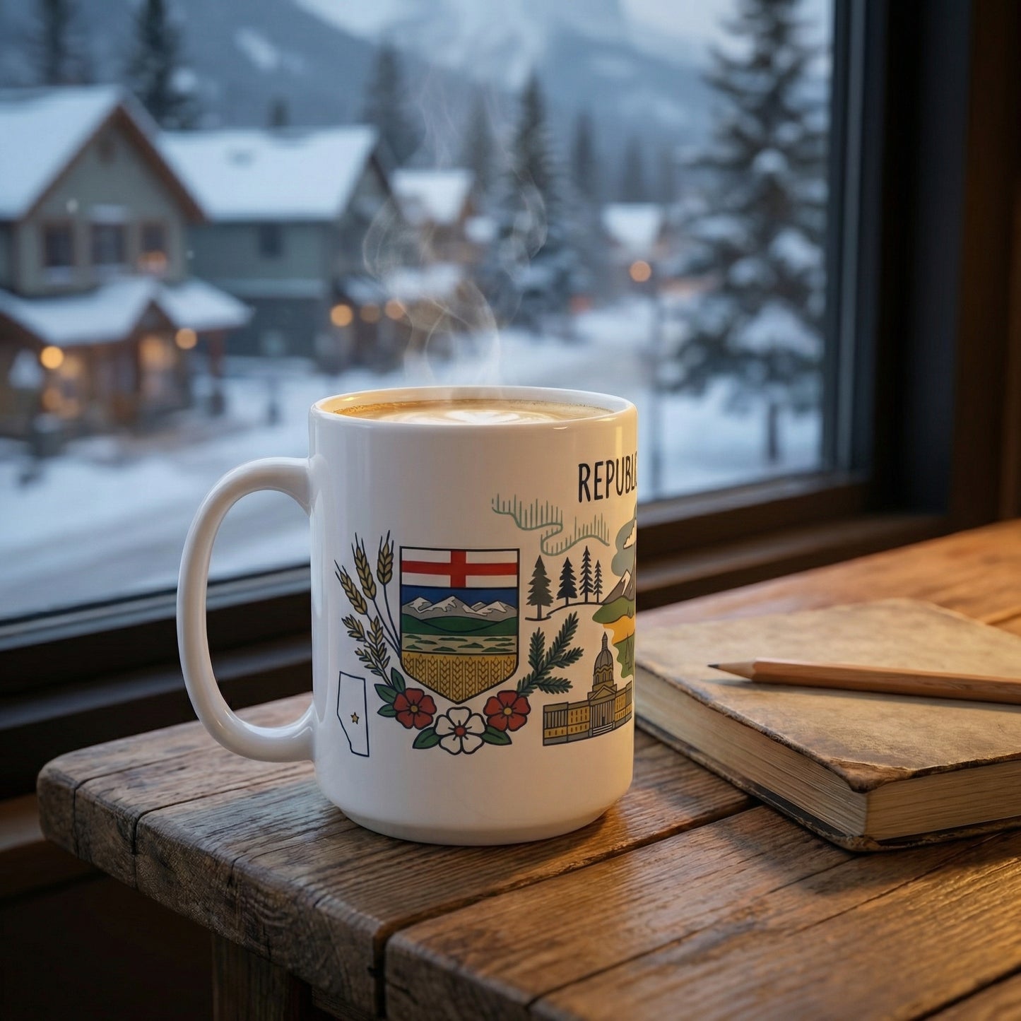 Republic of Alberta Scenic Ceramic Mug — Mountains, Wildlife & Coat of Arms Coffee Cup