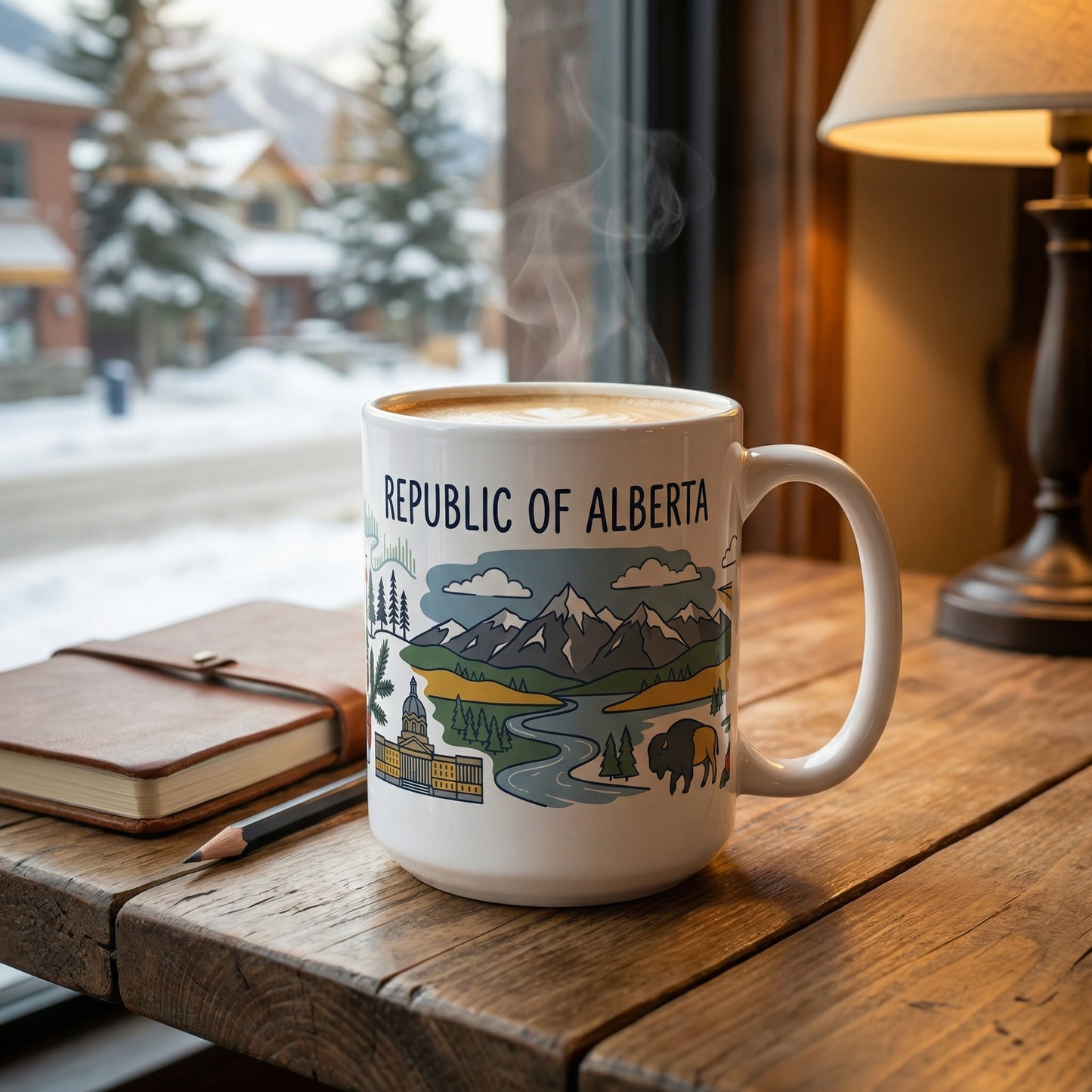 Republic of Alberta Scenic Ceramic Mug — Mountains, Wildlife & Coat of Arms Coffee Cup