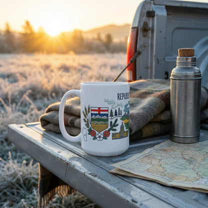 Republic of Alberta Scenic Ceramic Mug — Mountains, Wildlife & Coat of Arms Coffee Cup
