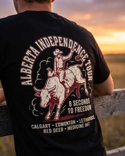 Alberta Independence Tour Graphic Tee — "8 Seconds to Freedom" Bull Rider Shirt