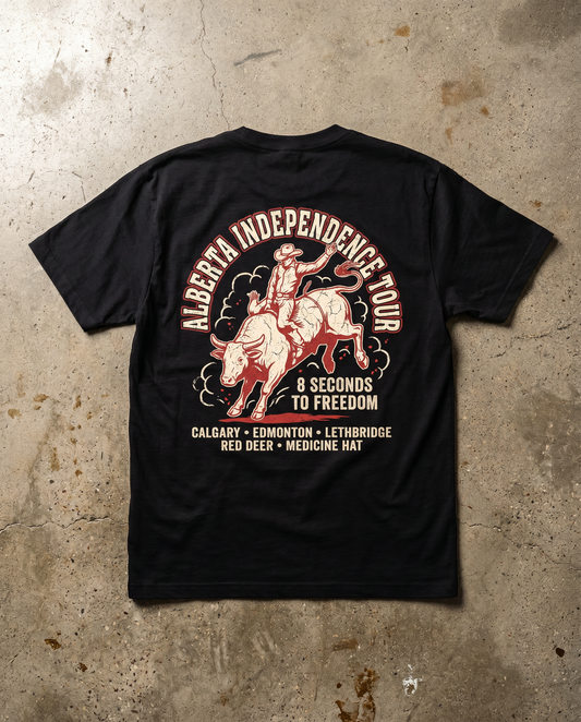 Alberta Independence Tour Graphic Tee — "8 Seconds to Freedom" Bull Rider Shirt