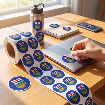 Alberta Flag Round Sticker Label Rolls