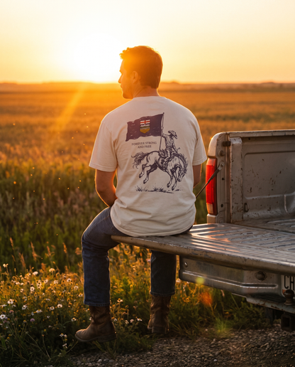 Alberta Flag T-Shirt | Strong and Free Bronco Rider