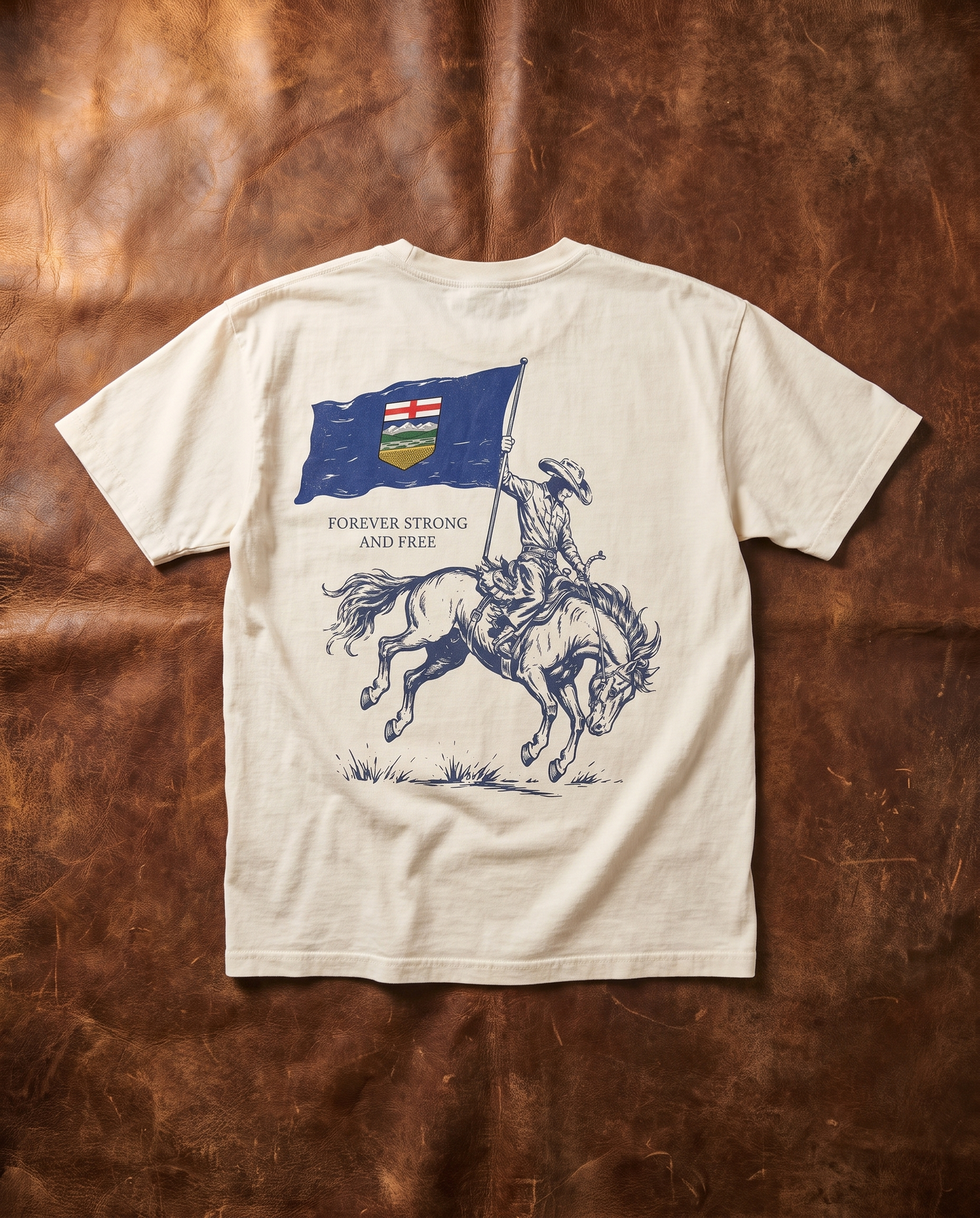 Alberta Flag T-Shirt | Strong and Free Bronco Rider