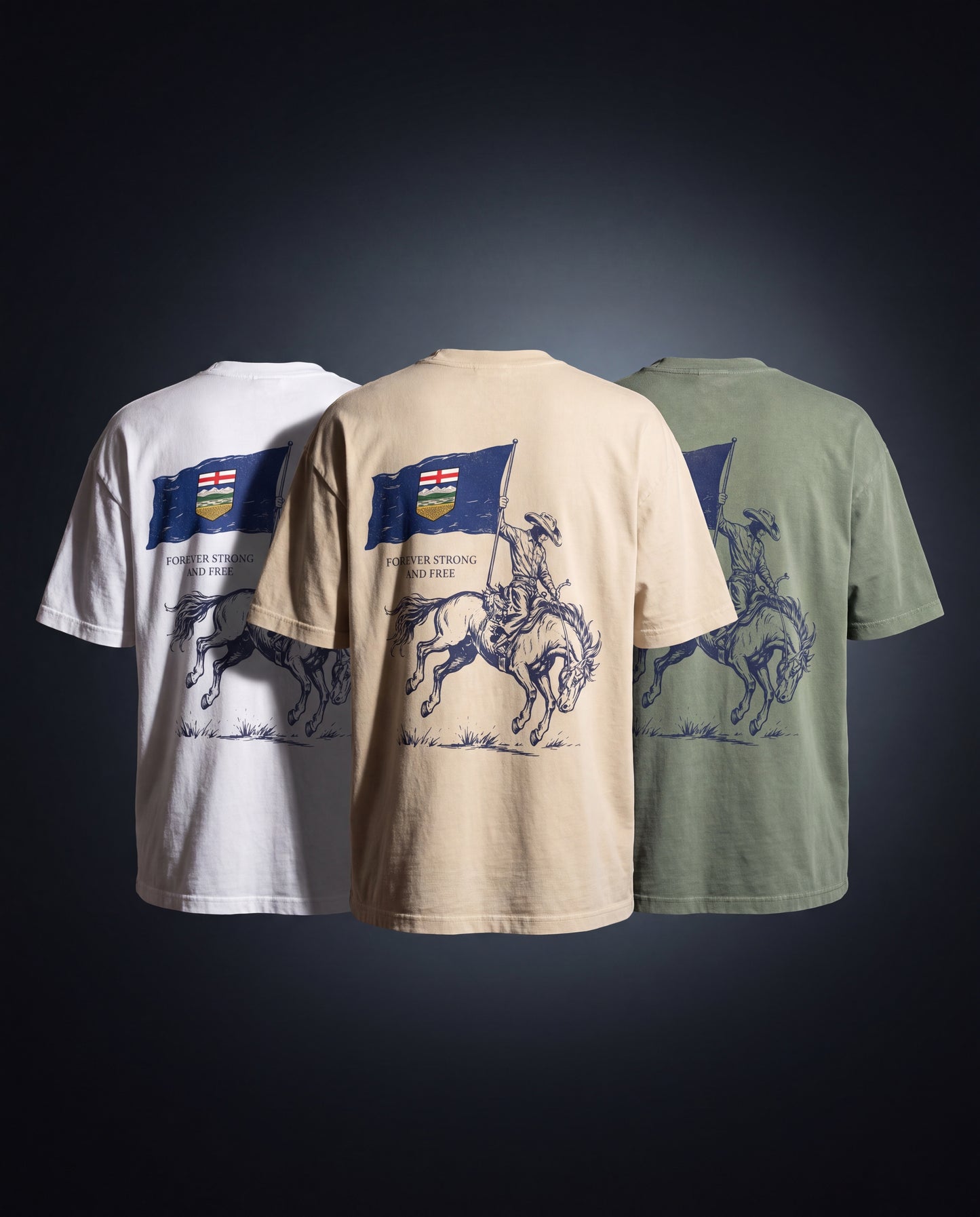 Alberta Flag T-Shirt | Strong and Free Bronco Rider