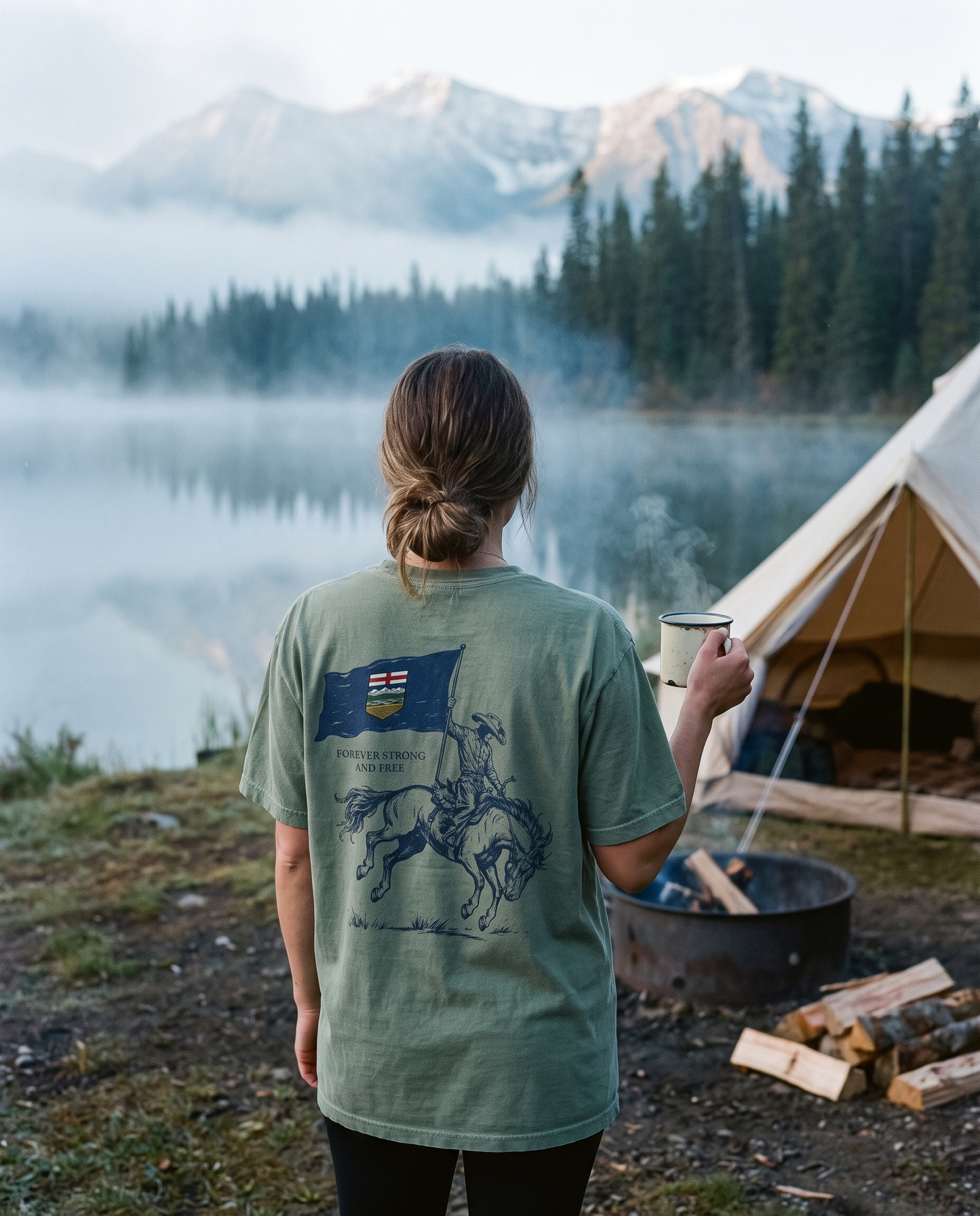 Alberta Flag T-Shirt | Strong and Free Bronco Rider