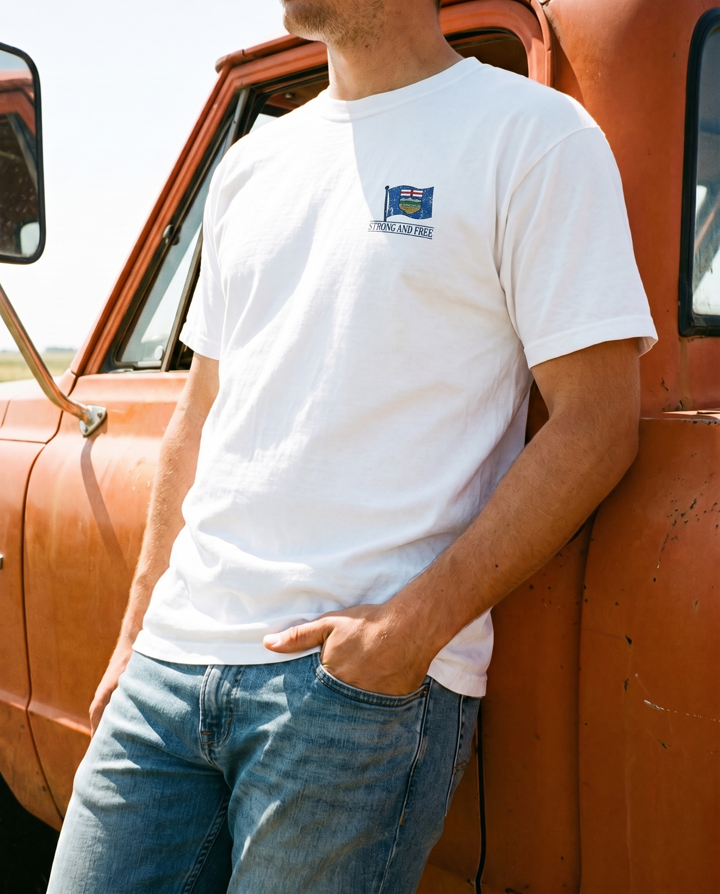 Alberta Flag T-Shirt | Strong and Free Bronco Rider
