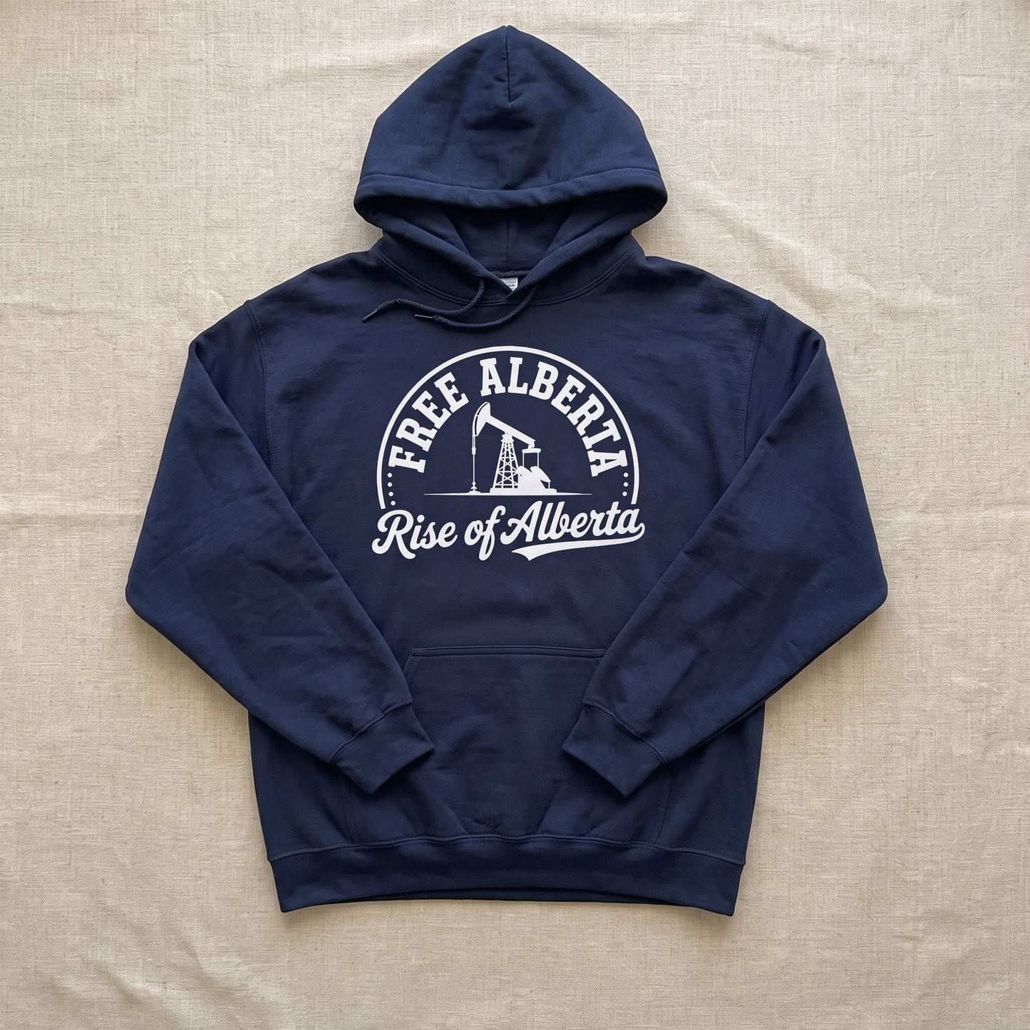 Free Alberta hoodie navy flat lay