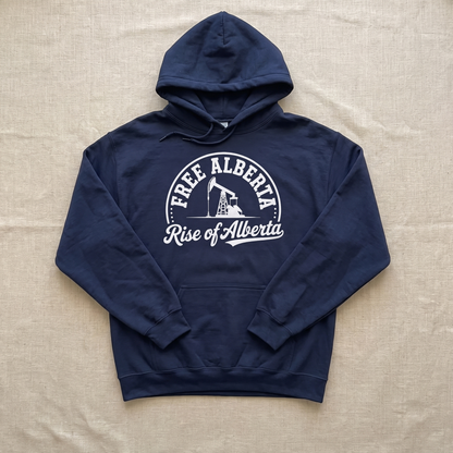 Free Alberta hoodie navy flat lay