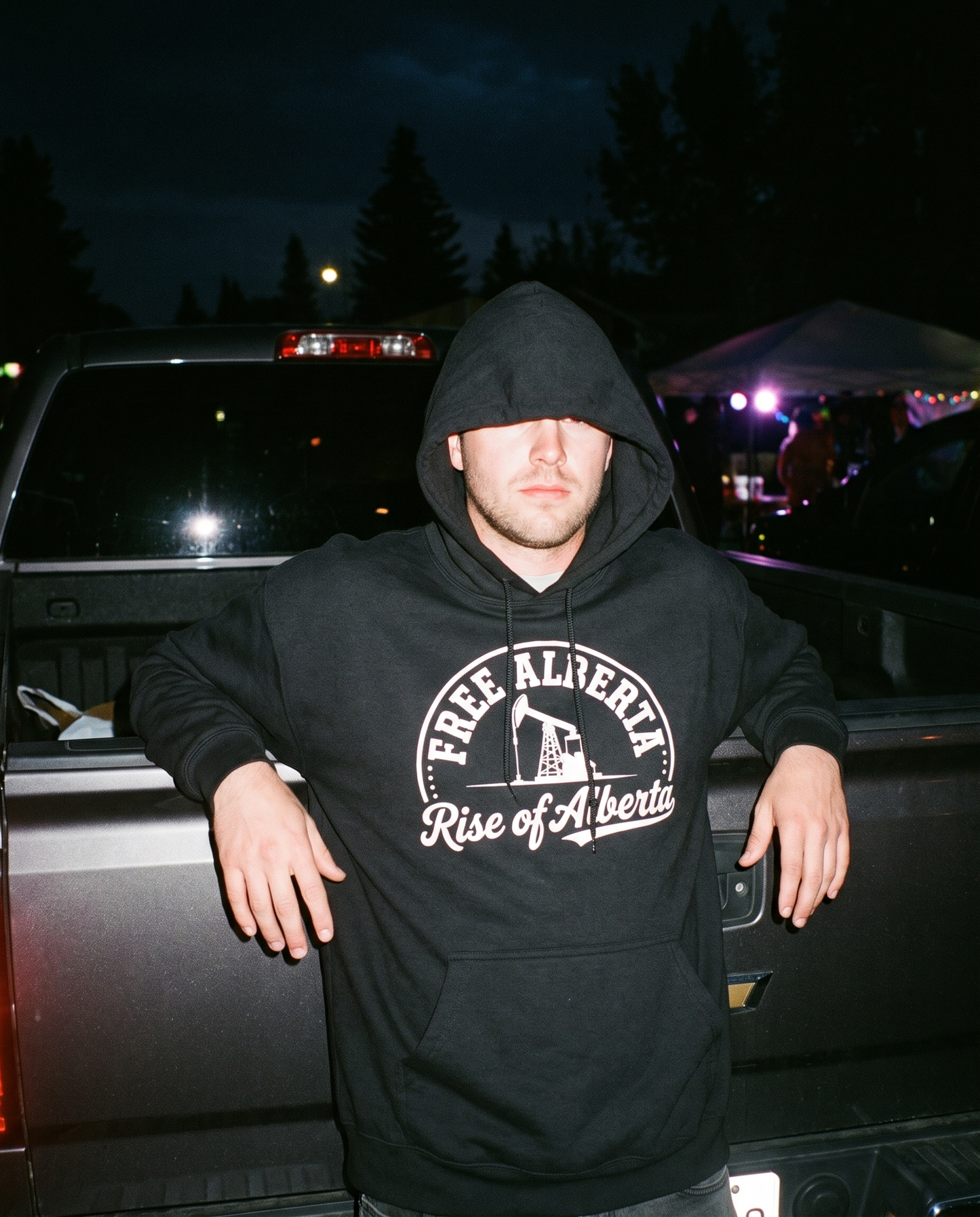 Free Alberta hoodie black night lifestyle