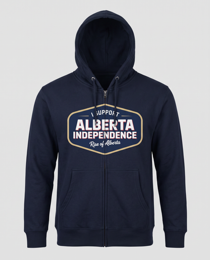 Navy Alberta Independence zip hoodie studio front
