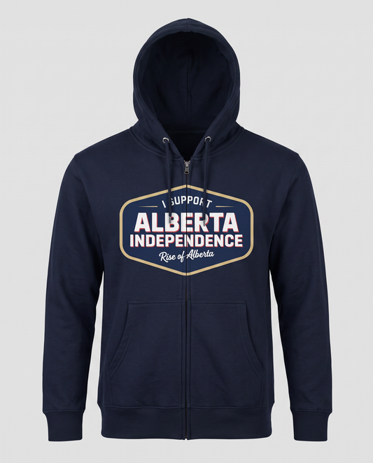 Navy Alberta Independence zip hoodie studio front