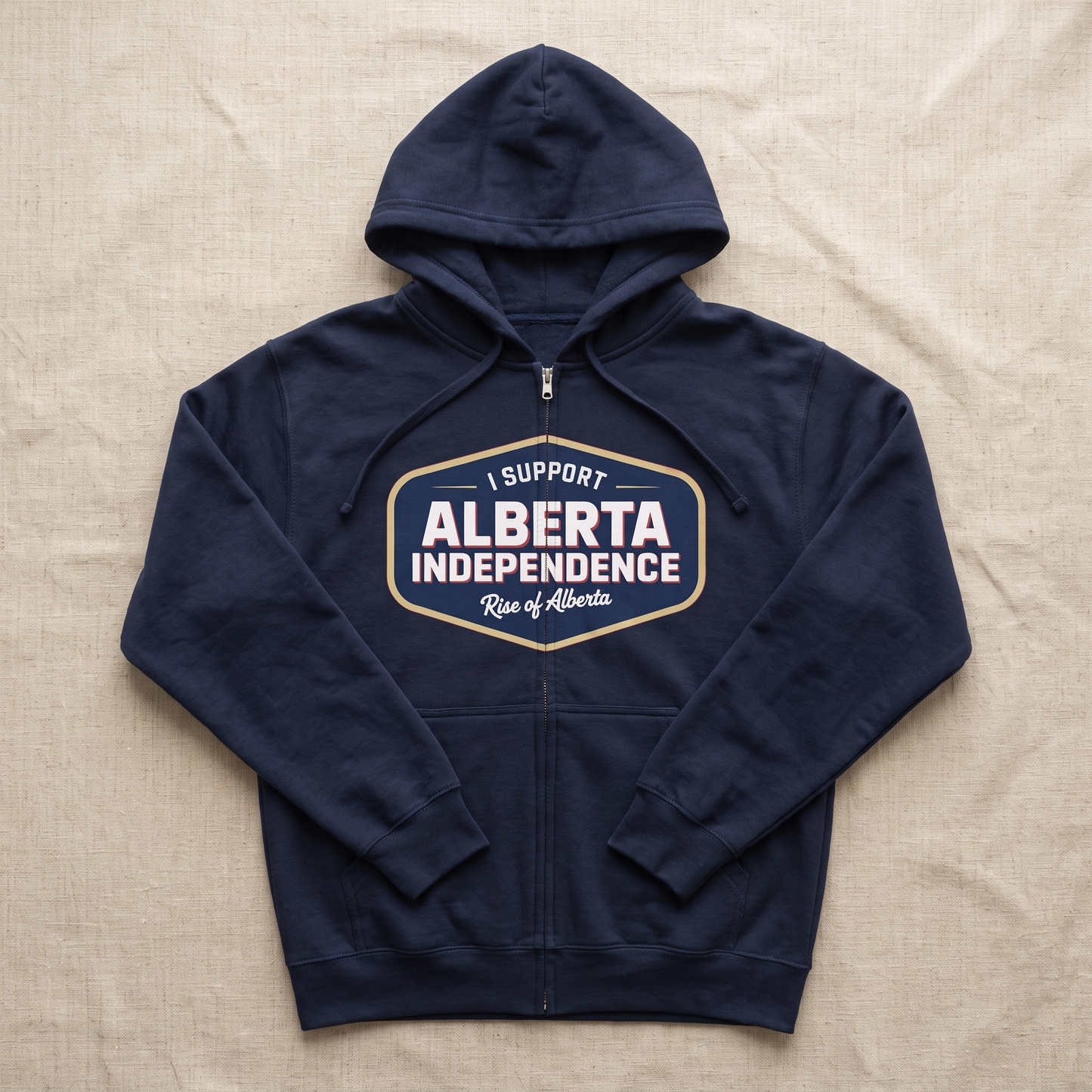 Navy Alberta Independence zip hoodie flat lay