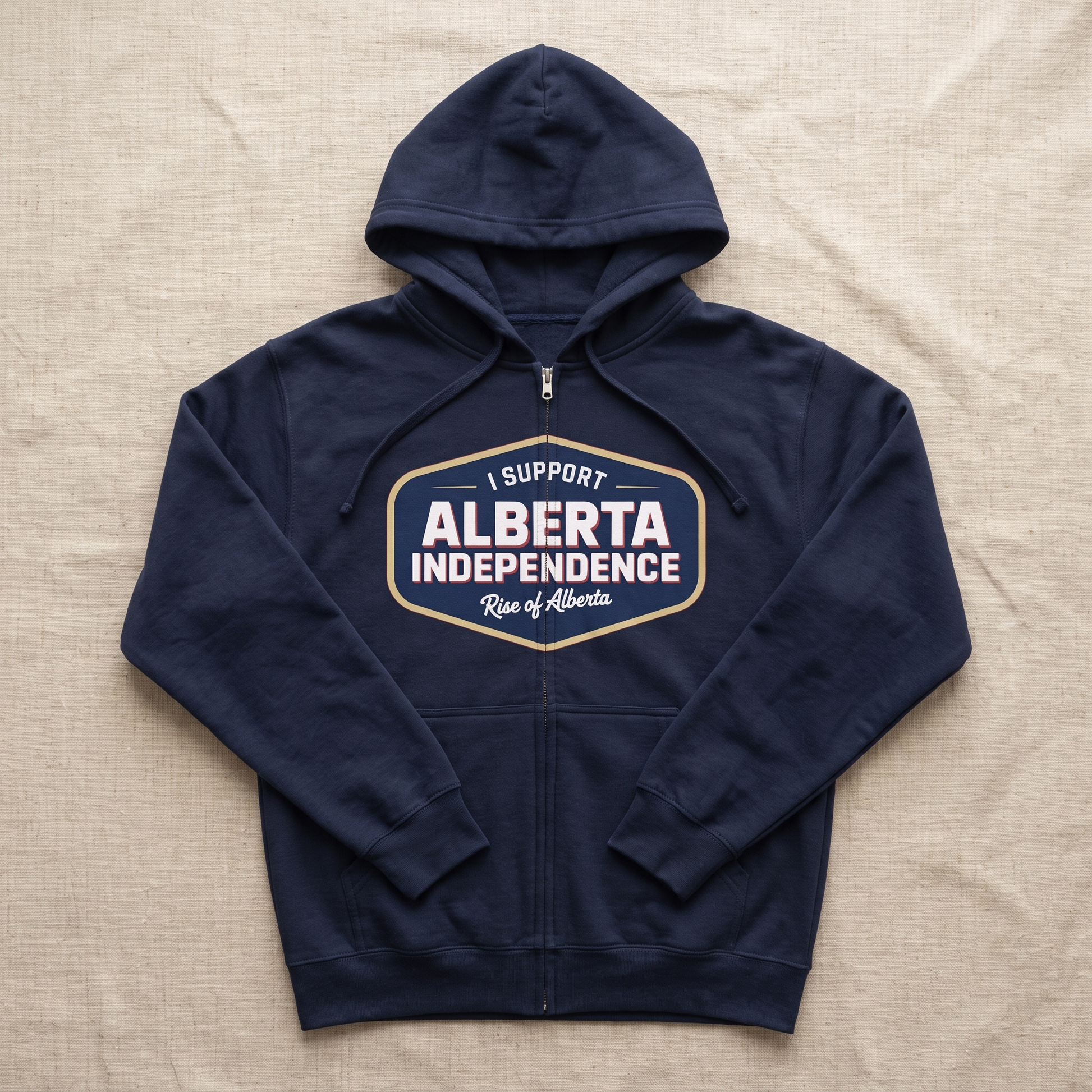 Navy Alberta Independence zip hoodie flat lay