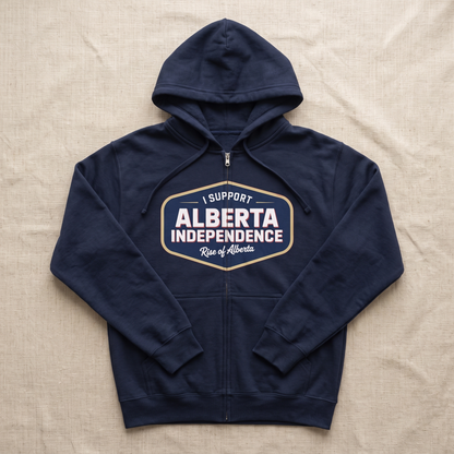 Navy Alberta Independence zip hoodie flat lay