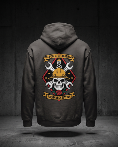 Roughneck Nation hoodie charcoal back studio