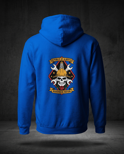 Roughneck Nation hoodie royal blue back studio