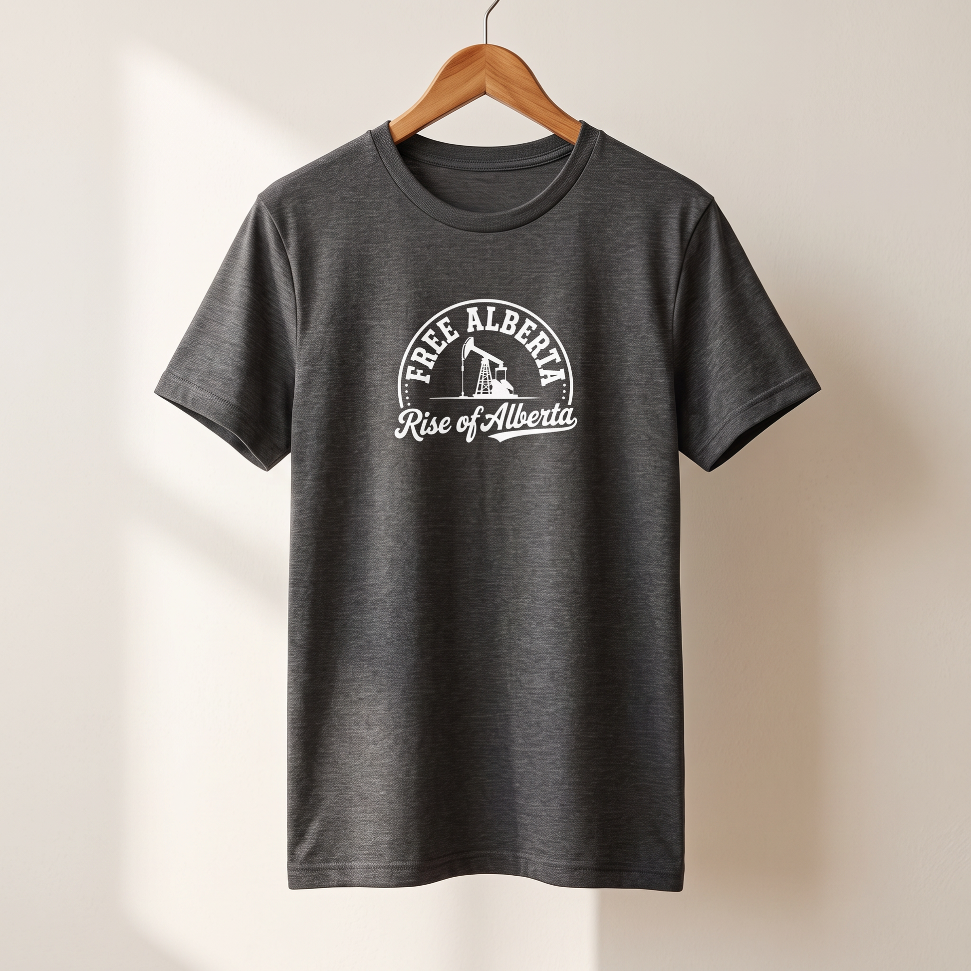 Free Alberta pumpjack tee dark grey heather on hanger