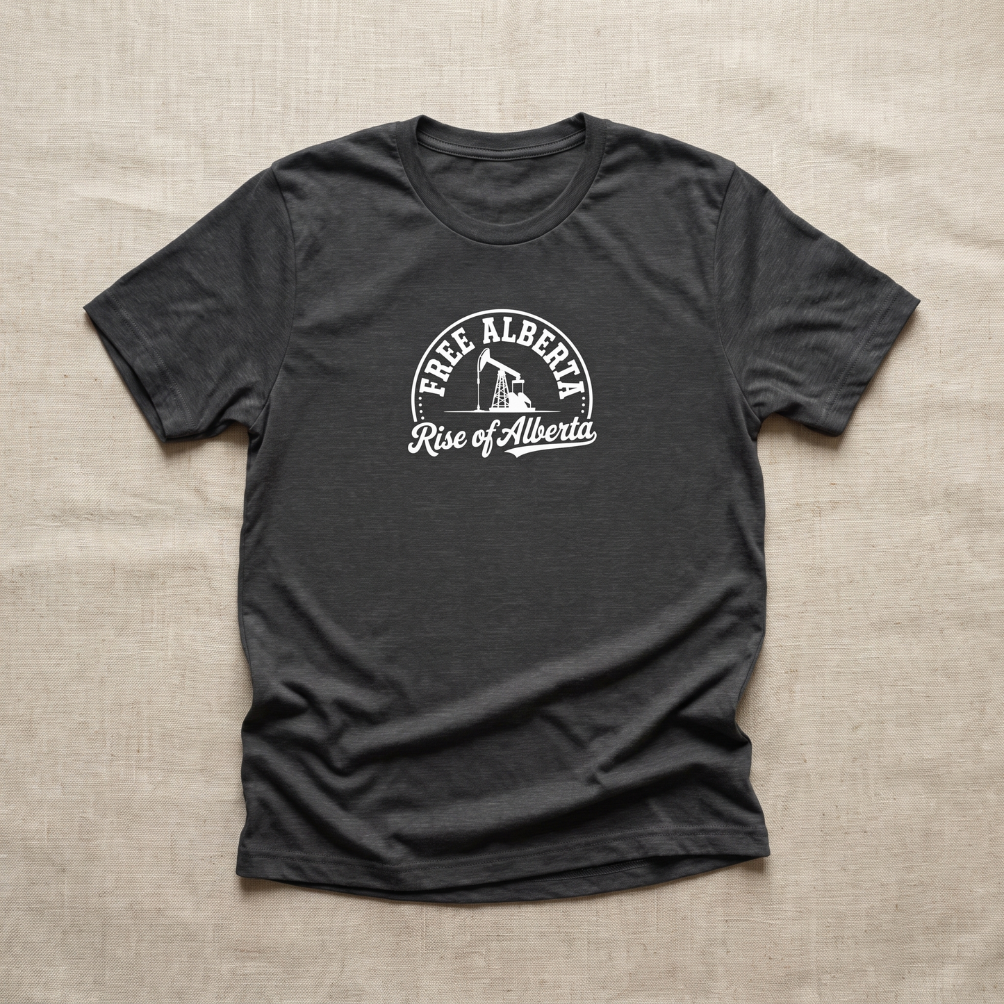 Free Alberta pumpjack tee dark grey heather flat lay