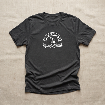 Free Alberta pumpjack tee dark grey heather flat lay