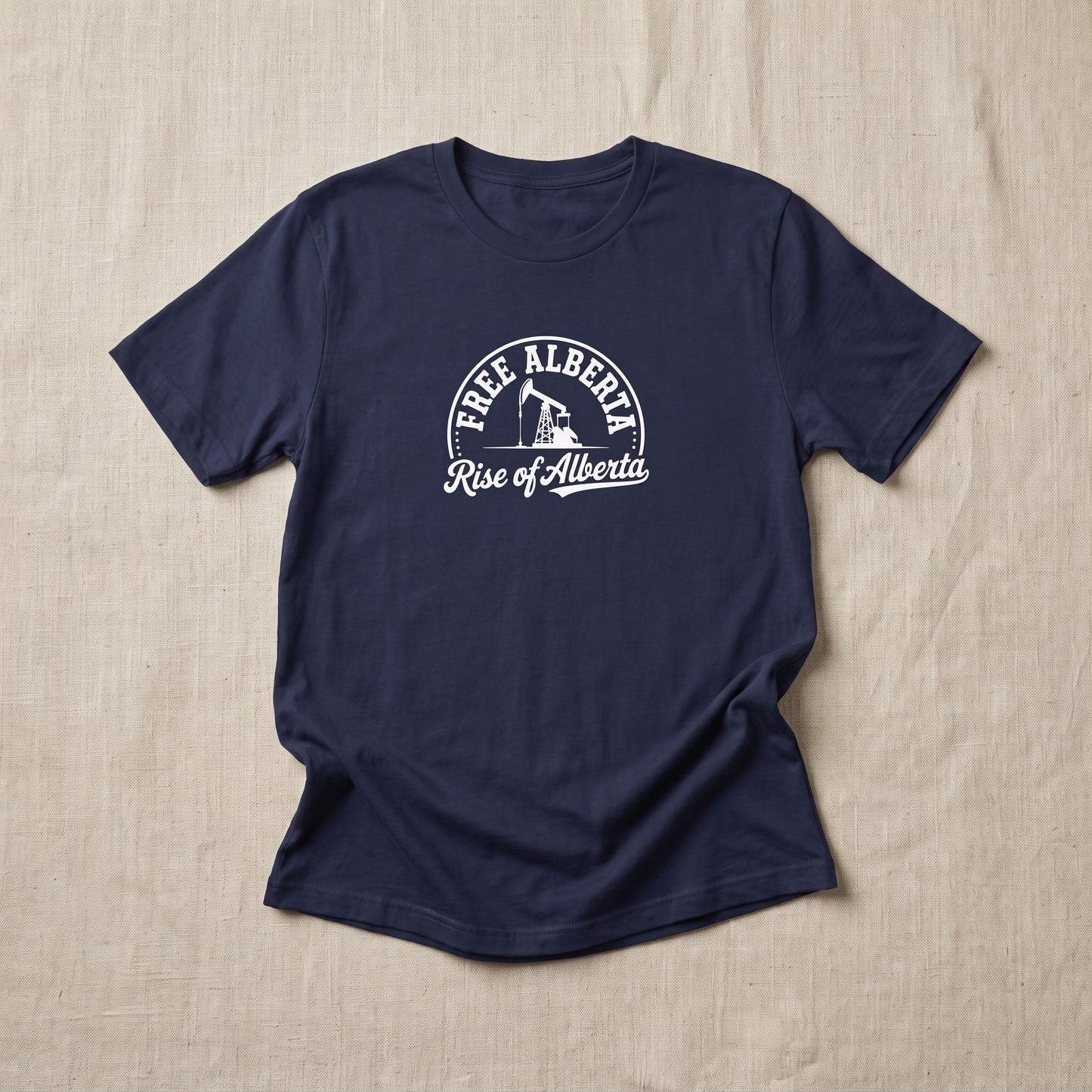 Free Alberta pumpjack tee navy flat lay