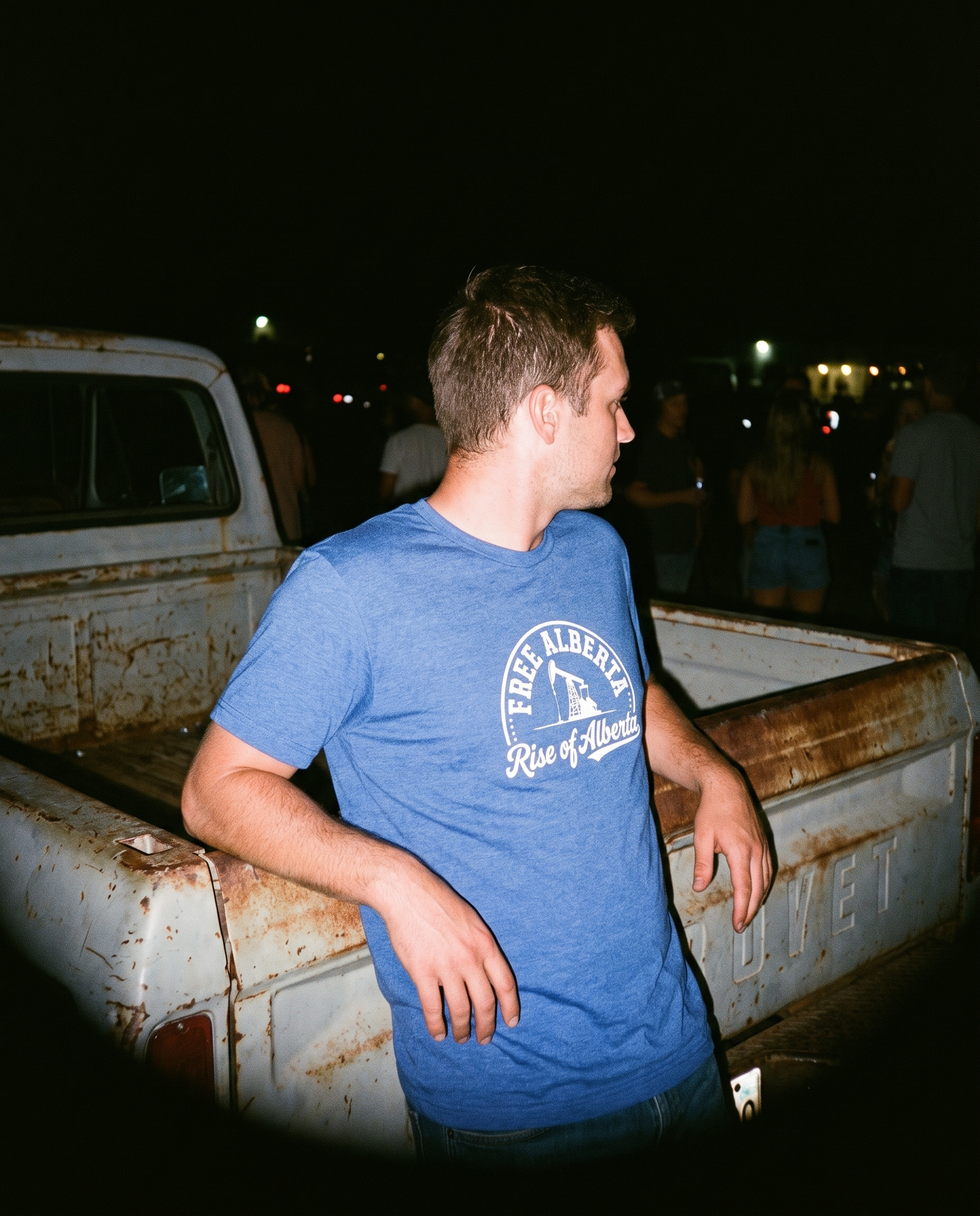 Free Alberta pumpjack tee heather true royal night lifestyle