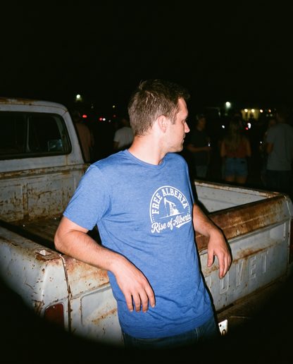 Free Alberta pumpjack tee heather true royal night lifestyle