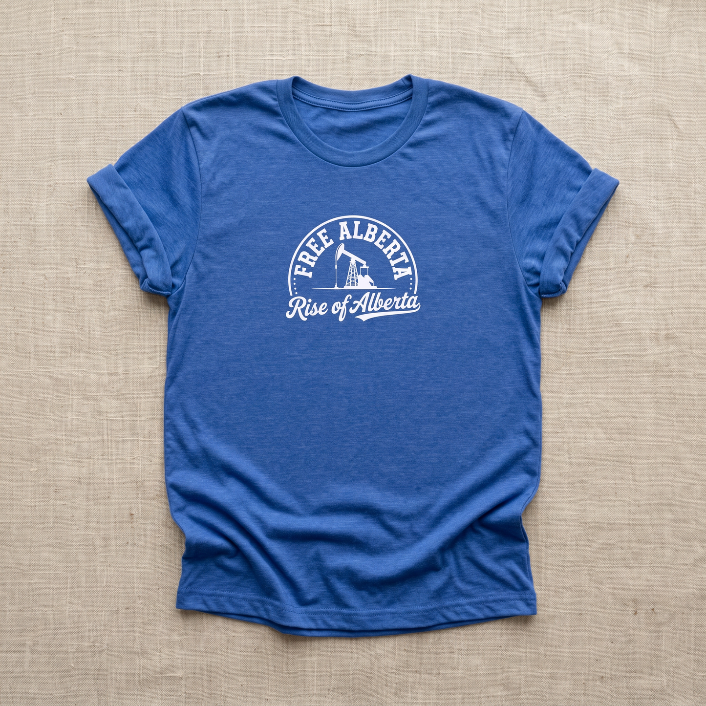 Free Alberta pumpjack tee heather true royal flat lay