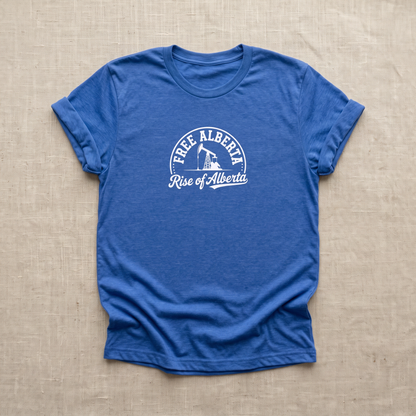 Free Alberta pumpjack tee heather true royal flat lay