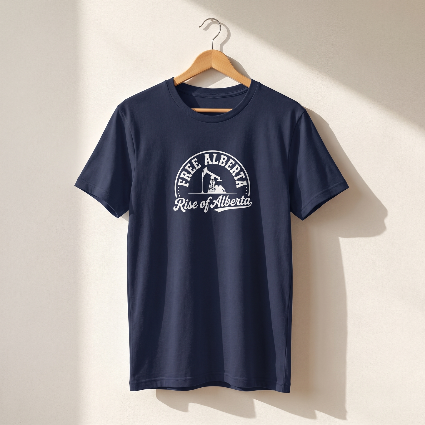 Free Alberta pumpjack tee navy on hanger