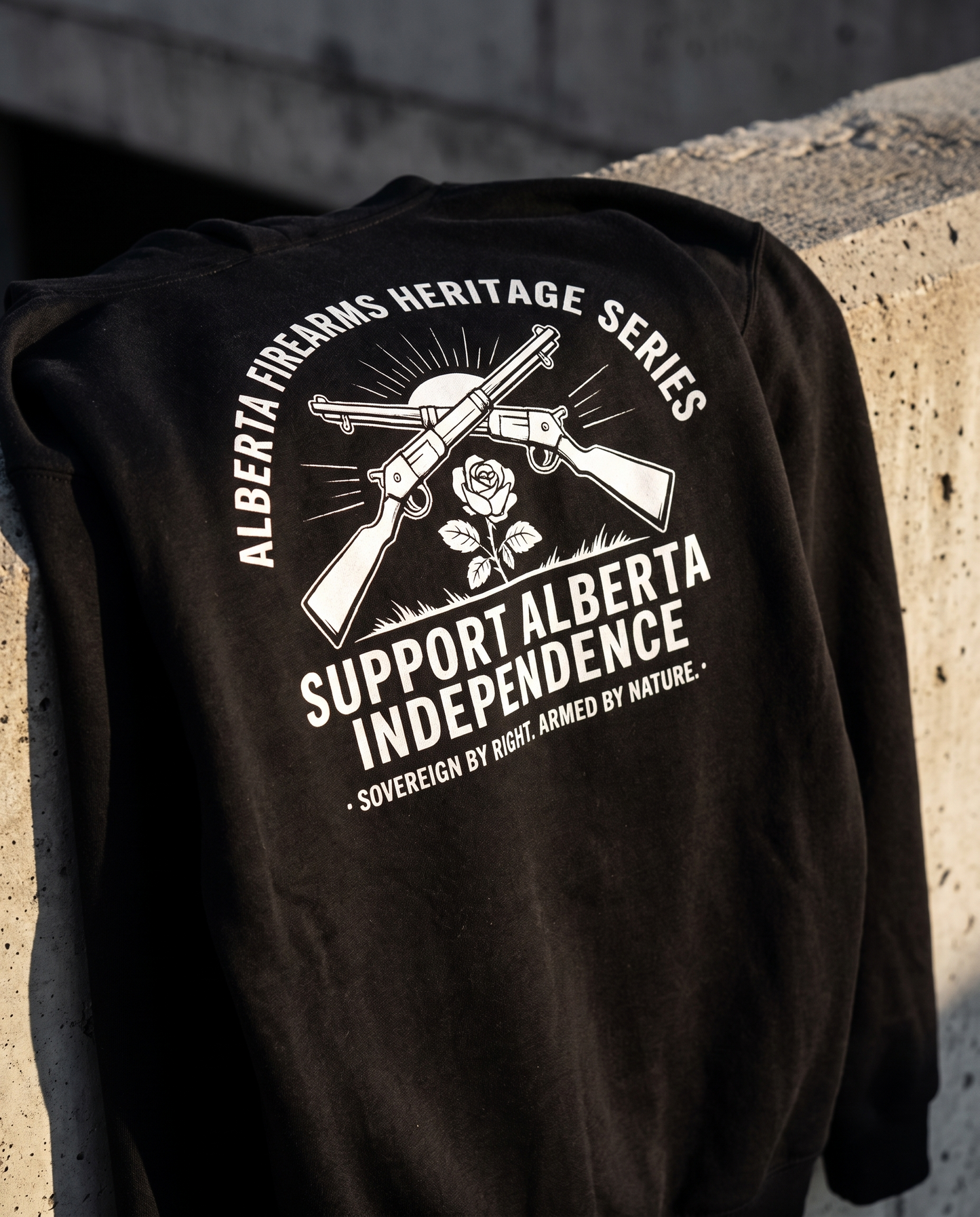 Firearm Heritage hoodie back print DTG detail close-up