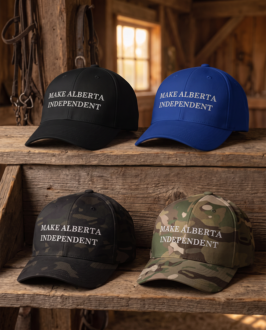 Make Alberta Independent embroidered cap all four colorways on barn shelves