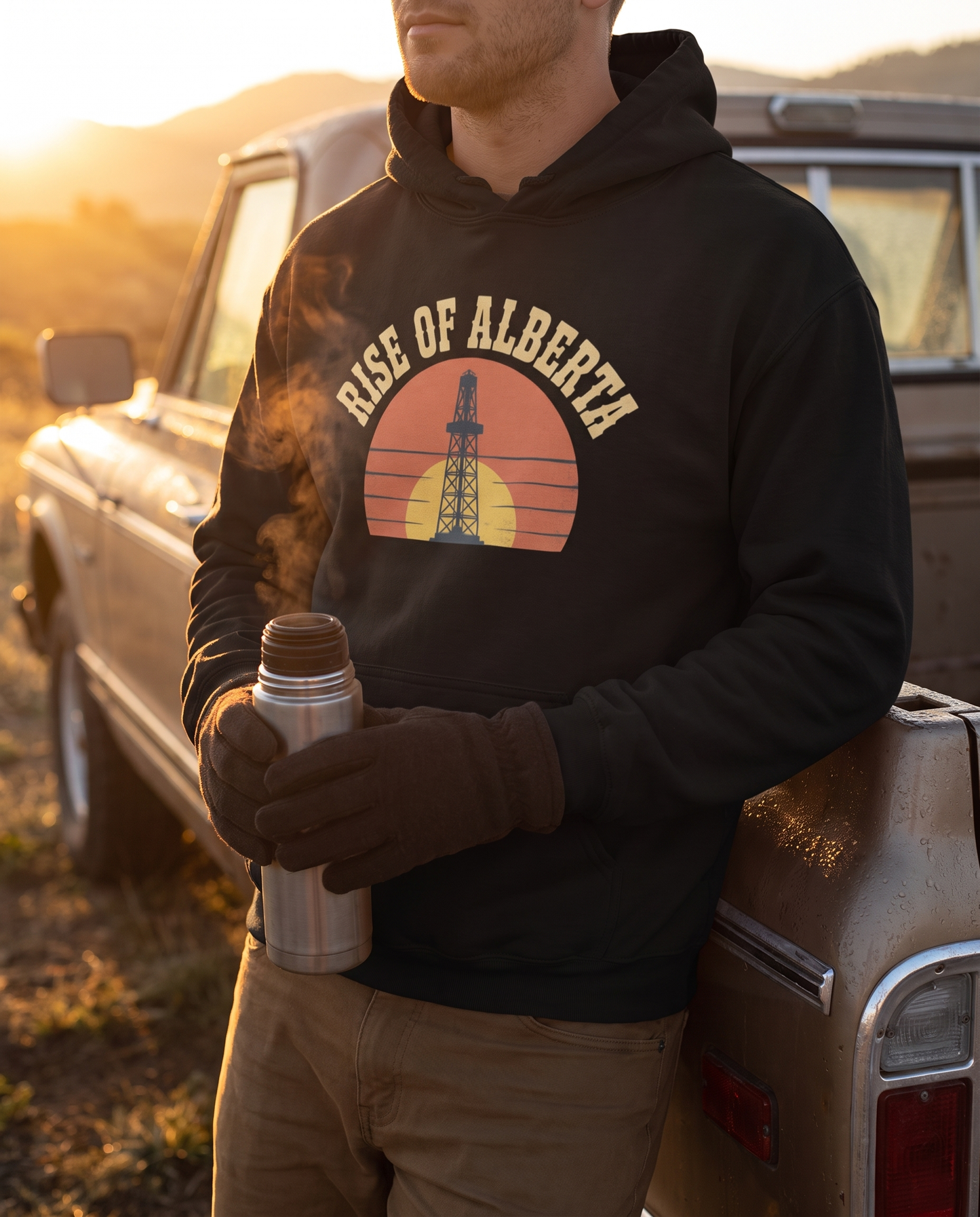 Rise of Alberta Sunrise Hoodie black morning coffee truck tailgate
