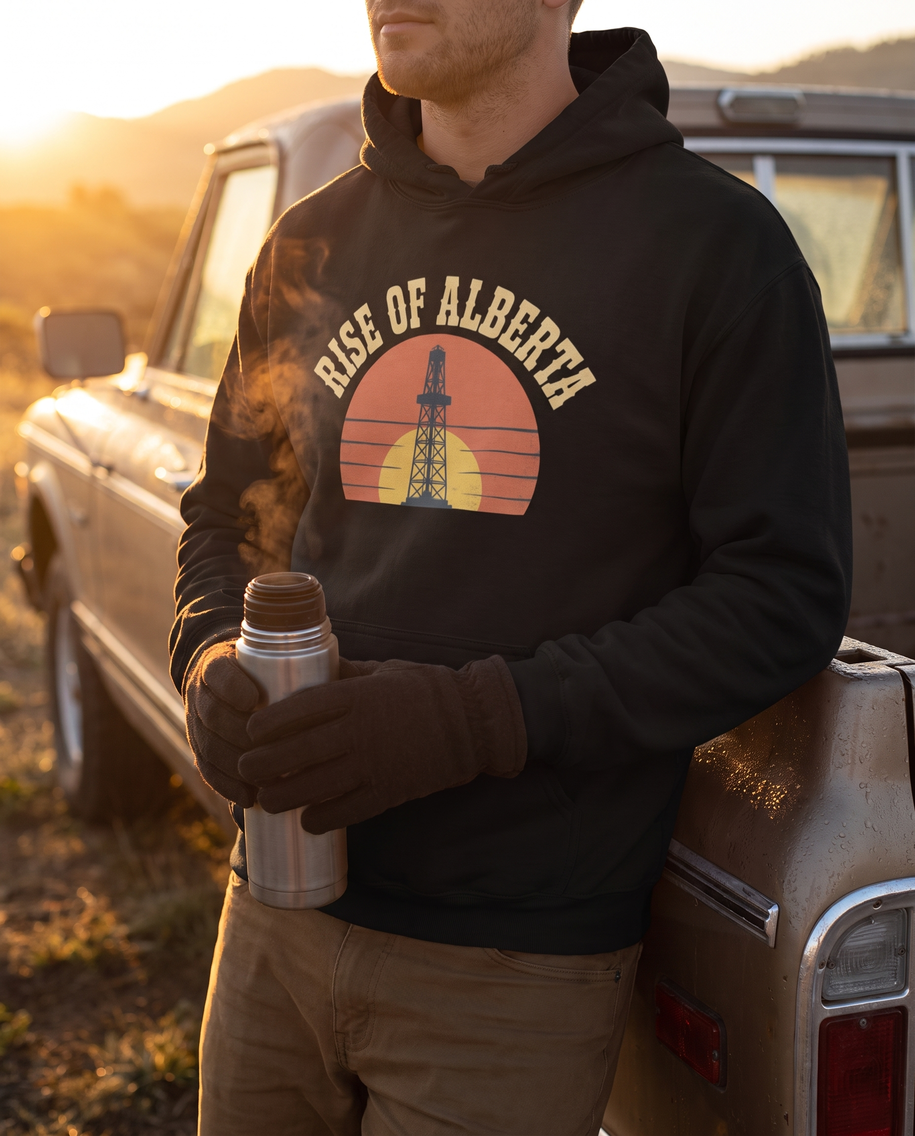 Rise of Alberta Sunrise Hoodie black morning coffee truck tailgate