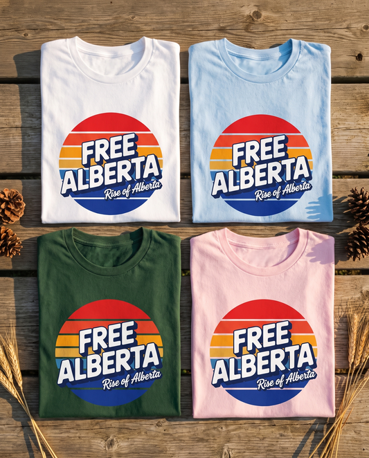 Retro Free Alberta tee all four colors white baby blue forest pink flat lay