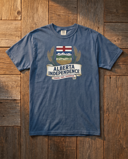 Alberta Independence Retro Crest Tee in Blue Jean