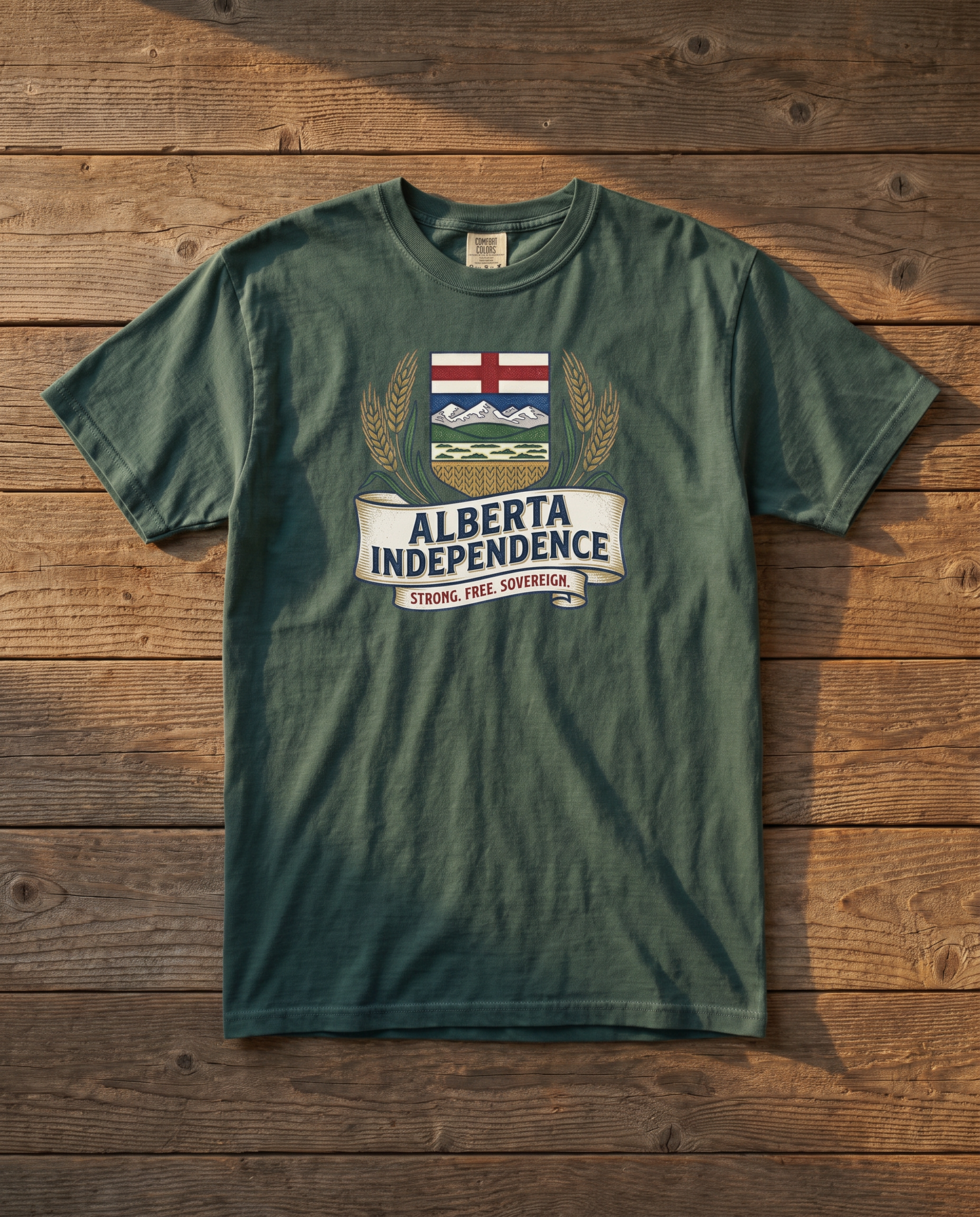 Alberta Independence Retro Crest Tee in Blue Spruce