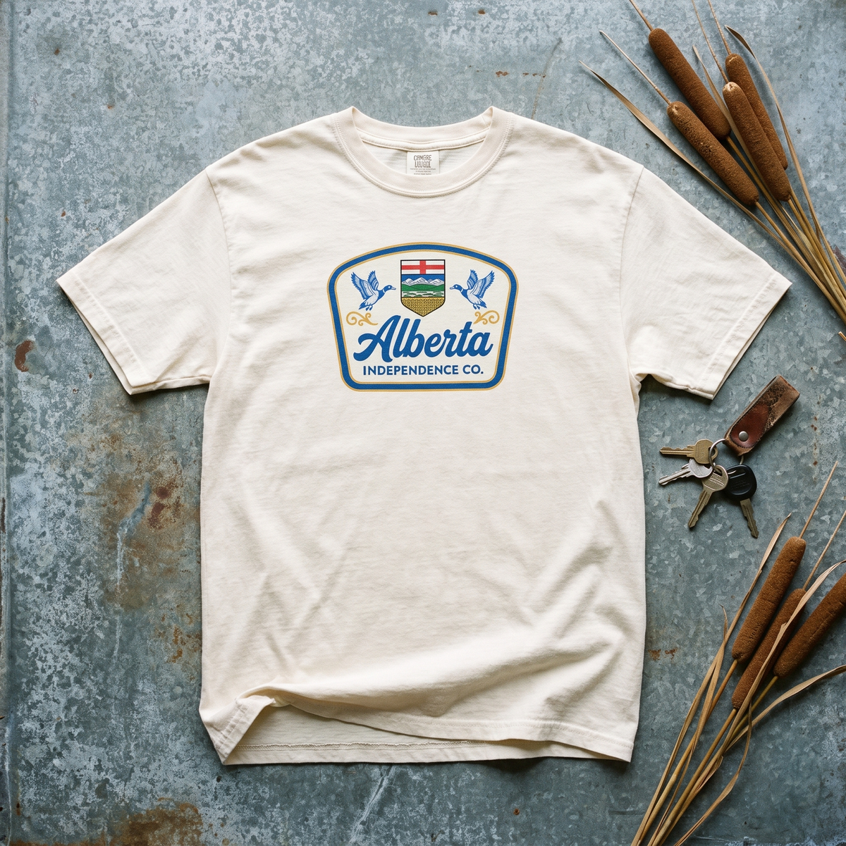 Alberta Independence Co. Heritage Tee in Ivory, flat lay