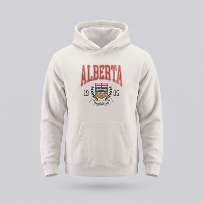 Alberta Coat of Arms Hoodie in bone cream, studio product shot