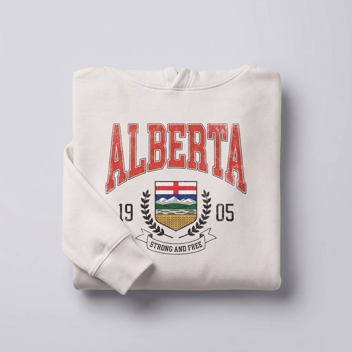 Alberta Coat of Arms Hoodie folded, showing the chest crest